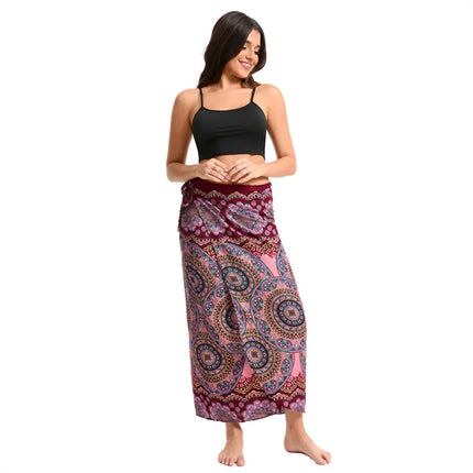 Abito da donna Boho Maxi Wrap Gonna lunga con allacciatura Abito da spiaggia Copricostume Abito vintage bohémien regolabile a vita alta in rayon platinumshop