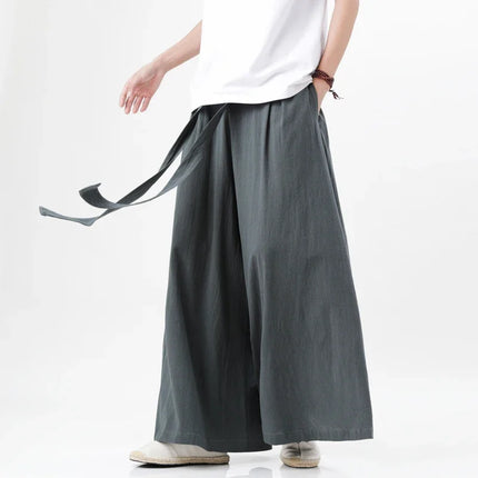 Pantaloni retrò in cotone e lino stile cinese Uomo Kimono estivo Pantaloni tradizionali in tinta unita Pantaloni casual a gamba larga streetwear maschile