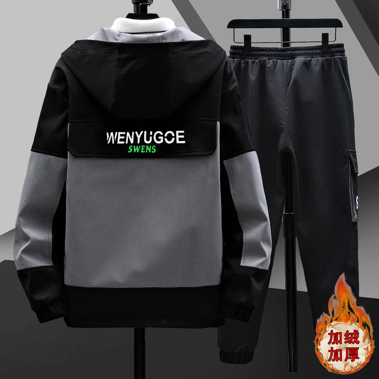 Winter Outfits Men Thick Warm Tracksuit Set Men Fashion Clothing SportswearJacket Pants 2 Piece Fleece Lined Sets