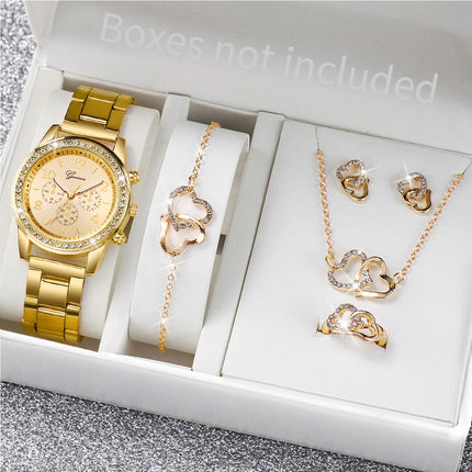 6 pezzi/set orologio da donna moda strass cinturino in acciaio inossidabile orologio al quarzo doppio cuore set di gioielli (senza scatola) platinumshop