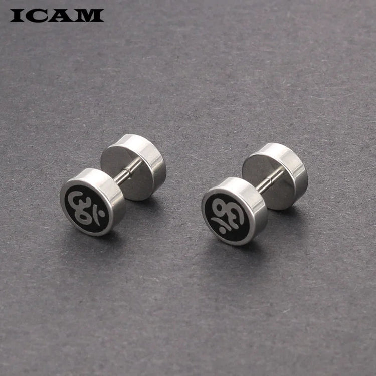 ICAM 1 paio di semplici manubri in acciaio inossidabile uomo/donna orecchini a bottone stile Punk moda acciaio 316L gioielli da uomo regalo 3 colori platinumshop