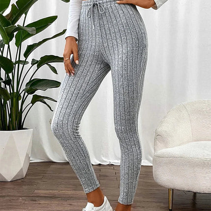 Casual Every Day Stretchy Women Drawstring Leggings High Waist Solid Color Breathable Sports Leggings Soft Comfortable Colthing PlatiNum