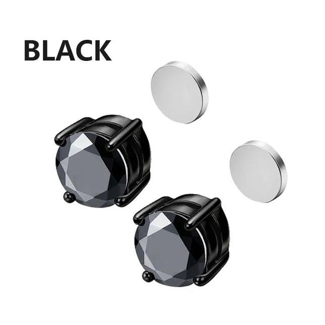 3 paia di orecchini a clip magnetici resistenti in cristallo per uomini e donne Orecchini con magnete zircone rotondo punk Gioielli non penetranti platinumshop