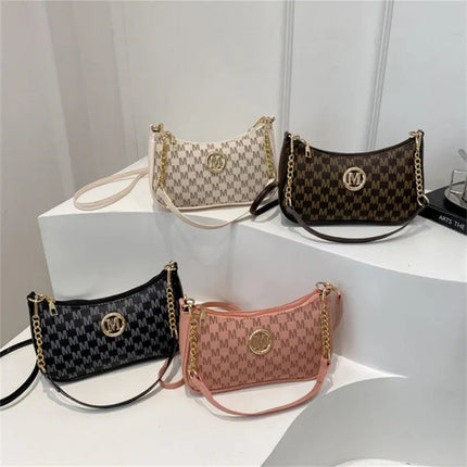 Vintage Style Handbag Crossbody Bag, Gold Letter 'M' Design Pu Leather Shoulder Messenger Bag, Synthetic Leather Tote Bag, Purse PlatiNum