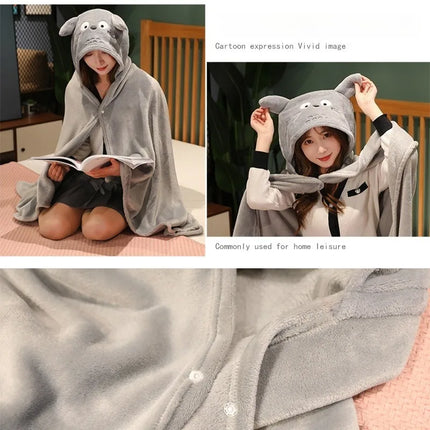 My Neighbor Totoro Hooded Cloak Blanket Thick Warm Shawl Nap Throw Blanket Portable Office Wearable Sleeping Cape Blanket