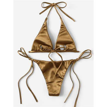 Sexy 13 colori Halter Satin Bikini brasiliano Donna Costumi da bagno Costume da bagno femminile Bikini a due pezzi Bagnante Costume da bagno Swim V4966 platinumshop