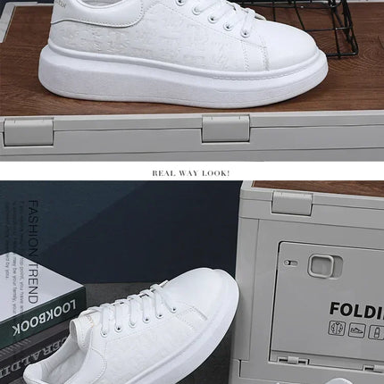 2026 Men's Casual Shoes Spring and Autumn Flat-soled Casual Leather Shoes Sports Shoes Black and White Men's Thick-soled Shoes