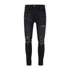 Designer street fashion men's jeans washed, elastic, slim fit, perforated, cashew flower patch, black denim high street pants, h PlatiNum