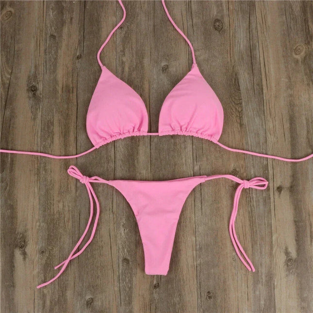 Set bikini perizoma da donna con cravatta laterale costume da bagno sexy stile fasciatura costumi da bagno brasiliani attrezzatura da nuoto in poliestere per la festa estiva platinumshop