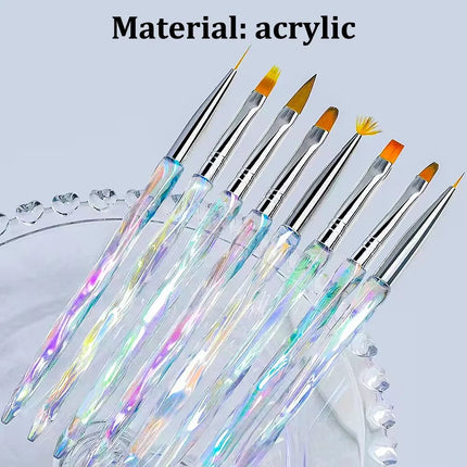 8pcs/set Aurora Acrylic Nail Art Painting Pens for Nail Design Soft Slender Brush Gradient Gel Drawing DIY Brush