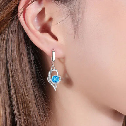 925 Sterling Silver New Woman Fashion Jewelry High Quality Blue Pink White Purple Crystal Zircon Hot Selling Earrings PlatiNum