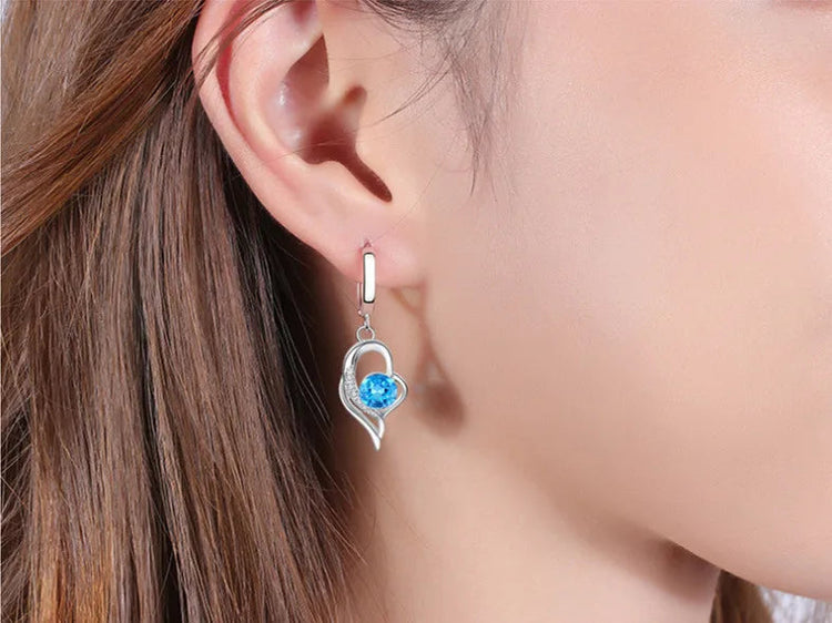925 Sterling Silver New Woman Fashion Jewelry High Quality Blue Pink White Purple Crystal Zircon Hot Selling Earrings PlatiNum