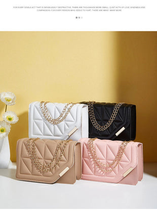 Trendy Embroidered Square Bag  - Diamond Pattern Shoulder Purse with Chain Strap & Magnetic Closure PlatiNum