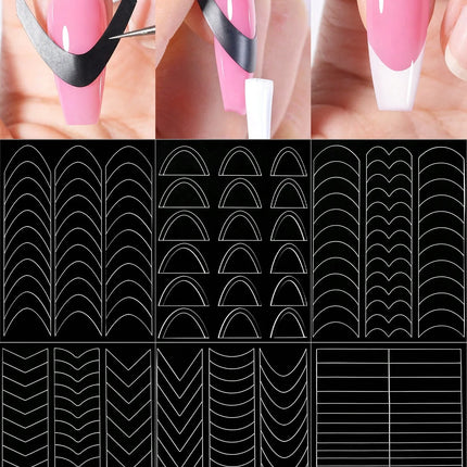 1pc 6 Style Hollow out French Manicure Nail Art Stickers, V-Shaped Strip-Type Simple Design Self-Adhesive Nail Tips Guides Frenc