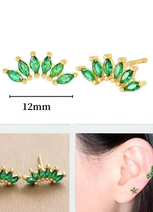 925 Sterling Silver Needle Green Zircon Gold Earrings Heart Hoop Earrings for Women Delicate Stud Earrings Luxury Jewelry Gifts PlatiNum