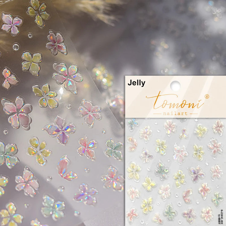 5D Kawaii Lily Nail Art Stickers 1pcs Japanese Pink White Flower With Diamond Self Adhesive Nail Decorations Slider Decals DIY