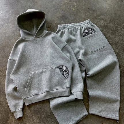 2026 Trendy High Street Retro Casual Streetwear Men's Sports Suit Y2K Harajuku Embroidered Hoodie men Hip-hop Loose Sweatpants PlatiNum