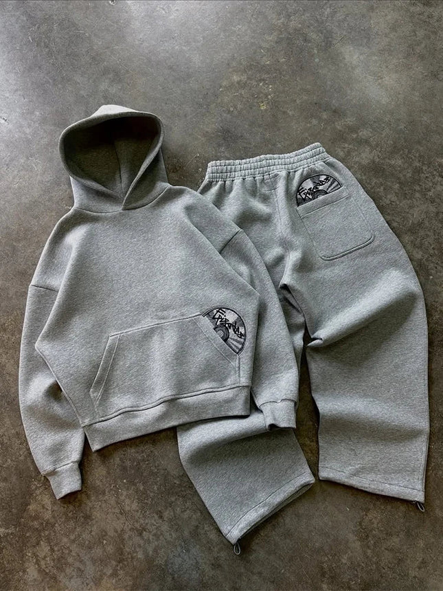 2026 Trendy High Street Retro Casual Streetwear Men's Sports Suit Y2K Harajuku Embroidered Hoodie men Hip-hop Loose Sweatpants PlatiNum