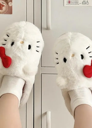 Simpatiche pantofole in peluche Hello Kitty Anime da donna, scarpe in cotone Sanrio Kawaii, scarpe morbide da camera da letto per studentesse, regali per ragazze per le feste invernali