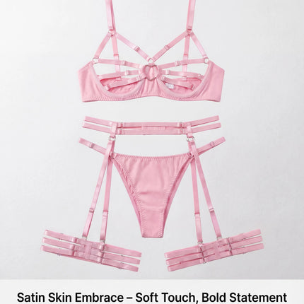 Bunny Girl Lingerie Set Pink Open Cup Hollow Out See Through Mesh Bra Panty Headband Straps Role Play Costume Party Halloween