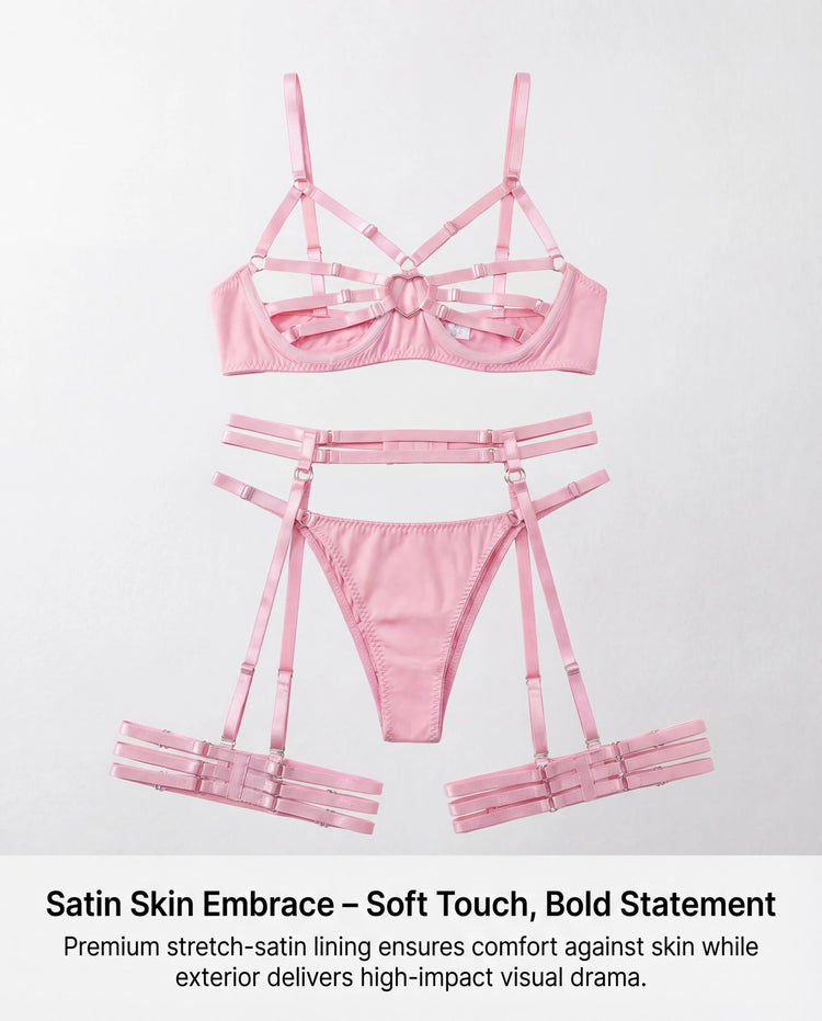 Bunny Girl Lingerie Set Pink Open Cup Hollow Out See Through Mesh Bra Panty Headband Straps Role Play Costume Party Halloween