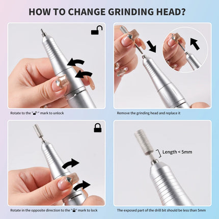 LIMEGIRL Portable Electric Nail Drill File 45000 RPM Rechargeable Electric Nail File Machine Kit for Acrylic Gel Nails Polishing Removing