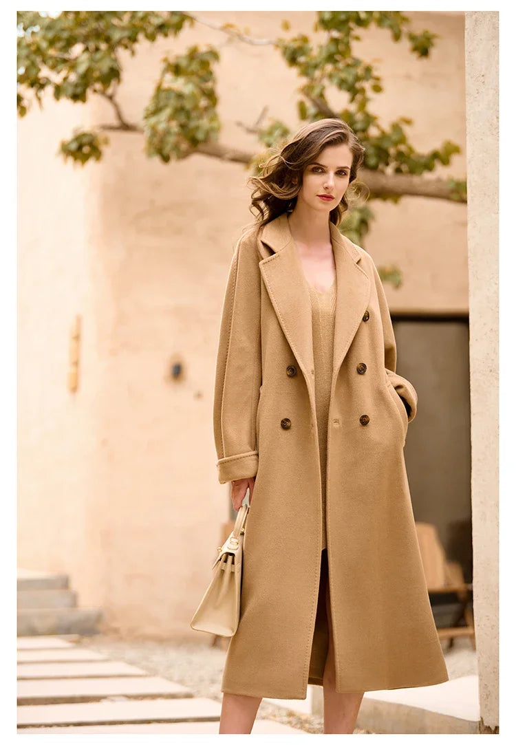 DUTRIEUX Women's Coat Double-sided 10% Cashmere 90% Wool Women's Long Coat Jacket, 2025 Winter New Long Cashmere Coat Women
