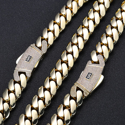 2025 Collana cubana Hip Hop dei nuovi uomini Bracciale Miami Primavera Zircone Fibbia Ottone Retro 14K Catena spessa Nero Logo personalizzato