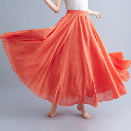 nuove gonne lunghe in cotone di lino da donna 2020 gonne lunghe a pieghe in vita elastica spiaggia Boho gonne estive vintage Faldas Saia