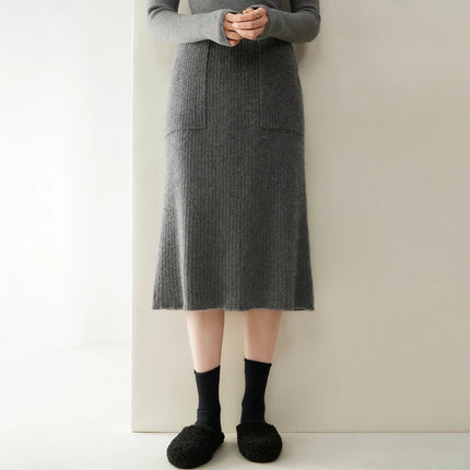 100% Cashmere Skirt Women's Clothes Over Knees Knitwear New Collection High Quality Autumn Winter Soft Warm Straight Long Skirt PlatiNum