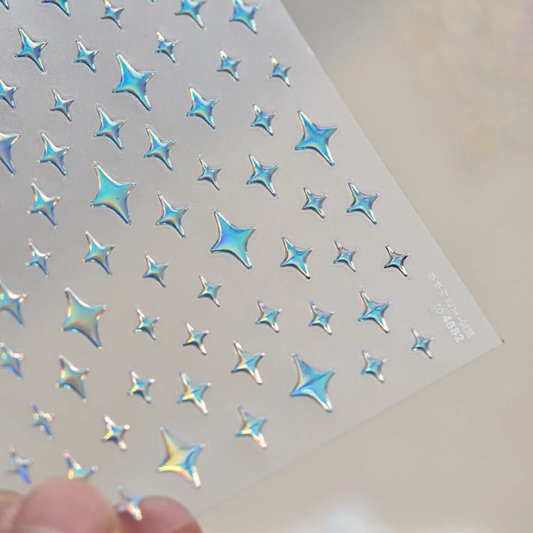 Punk Glitter Powder Blue Pink Star Charm Laser Silver Gold Starlight Rhinestones Moon DIY Nail Art Stickers Manicure Tool Decals