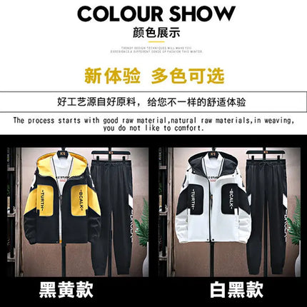 Spring Autumn New Tracksuits Men Set Casual Hooded Jacket Pants Sweatshirt Sportswear Coats Men Jacket+Pant Suits