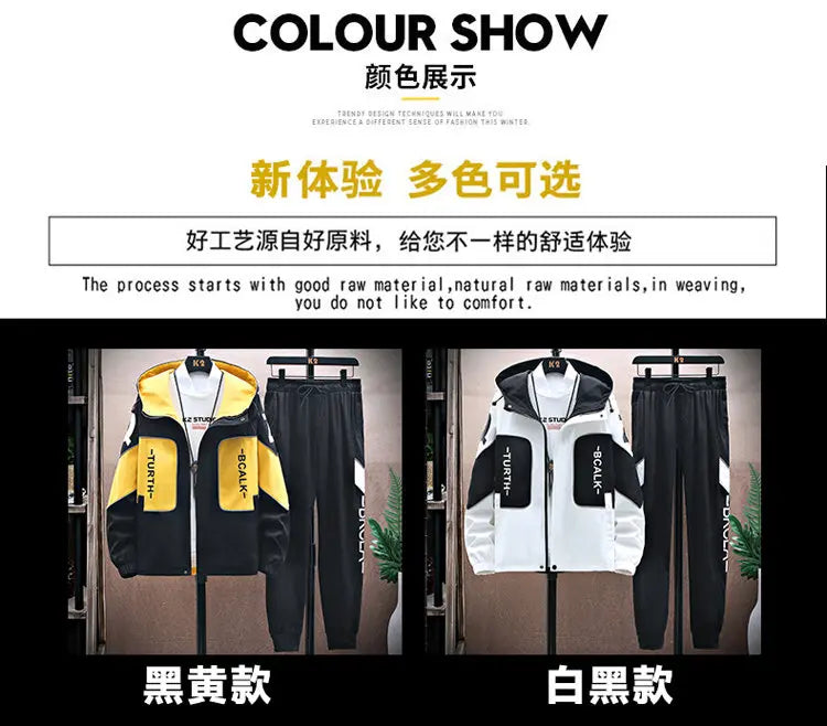 Spring Autumn New Tracksuits Men Set Casual Hooded Jacket Pants Sweatshirt Sportswear Coats Men Jacket+Pant Suits