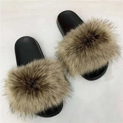Fluffy Slippers for Women Soft Faux Fur Women's Summer Slippers Stylish Open Toe Sandals Comfy Fuzzy Indoor Outdoor Beach Shoes