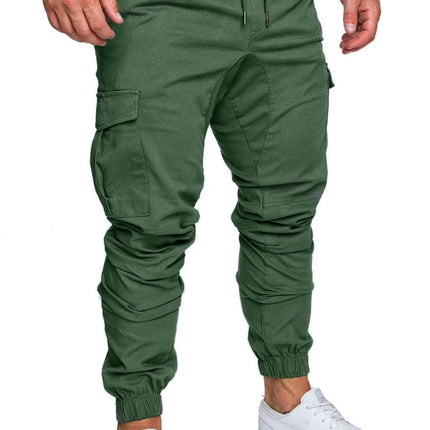 Men High Elastic Cargo Pants Summer Lace Up Drawstring Pocket Harem Stretch Full Trousers BSD-8811