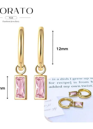 Lussuosa geometria 925 orecchio in argento sterling Ago rosa serie zircone orecchini a cerchio pendenti dolce moda regali di gioielli da sposa platinumshop