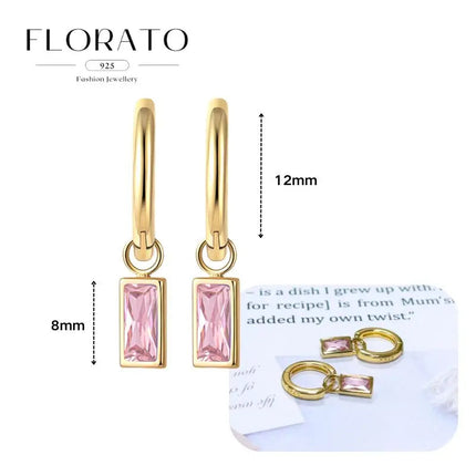 Lussuosa geometria 925 orecchio in argento sterling Ago rosa serie zircone orecchini a cerchio pendenti dolce moda regali di gioielli da sposa platinumshop