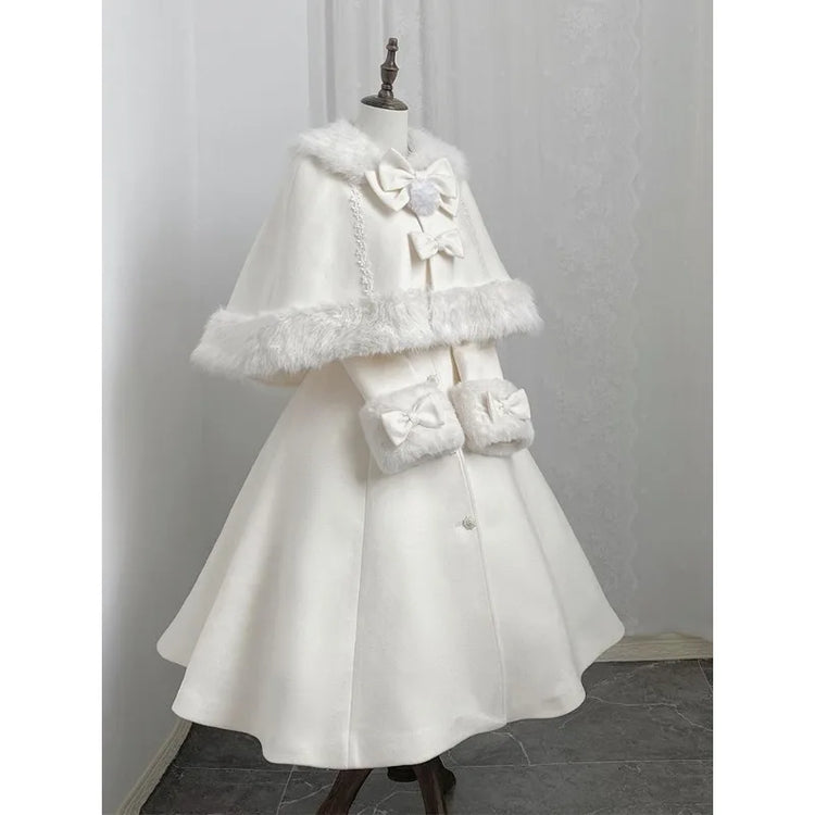 Velvet Bunny Japanese Heiress Woolen Coat+bow Cape Set, Niche, Sweet and Cute Two-piece Set for Women