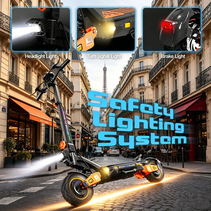Monopattino Elettrico a Doppio Motore 2400W, Batteria 52V 20.8Ah, Autonomia 65km, Freno a Disco, Pneumatici da 10 Pollici, Pieghevole, Capacità di Carico 200kg