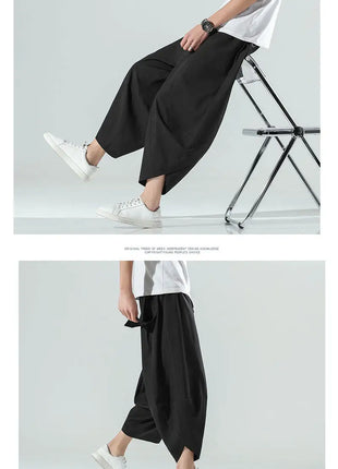 Pantaloncini Estivi da Uomo Stile Cinese Harajuku, Pantaloni Harem Oversize, Pantaloni Vintage Traspiranti a Tinta Unita, Lunghezza al Polpaccio