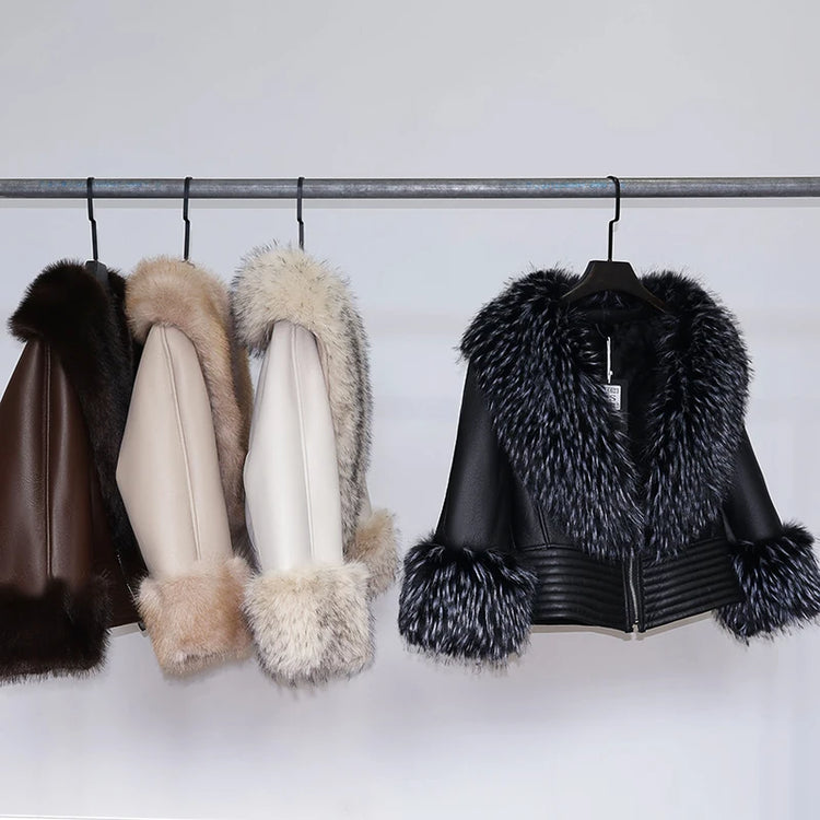 ZADORIN Luxury Winter Faux Raccoon Fur Coat Woman Short Faux Sheepskin Leather Jacket Warm Fur Lined Elegant Woman Clothes Tops
