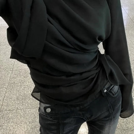 Karrram Vintage Distressed Low Waist Jeans Grunge Asymmetrical Waist Denim Pant Korean Fashion Black Flare Jeans Kpop Streetwear