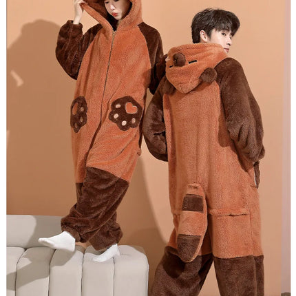 Family Matching Hooded Jumpsuit Cartoon Cypabara Onesie Winter Warm Sleepwear Boys Girls Pajamas Christmas Cartoon Home Clothes