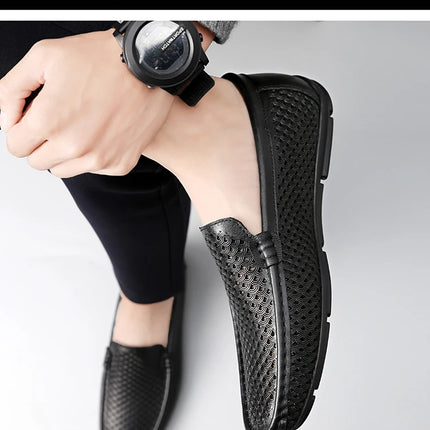 Mocassini da uomo in vera pelle traspirante con suola in gomma, scarpe casual slip-on, mocassini da uomo traforati