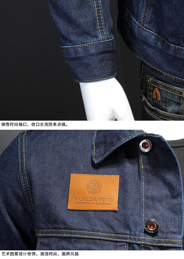Men's High-Quality Dark Blue Casual Denim Coat Classic Fashion European Style Handsome M-4XL 2024 New