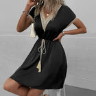 Abito corto longuette da spiaggia femminile con scollo a V in pizzo a maniche corte tinta unita estivo Abiti eleganti da donna in tinta unita bianco dolce platinumshop