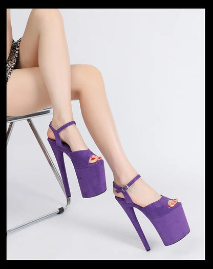 Purple Super High Heel Nightclub Stage Shoes Women 20CM Stiletto Suede Pole Dance Sandals Model Catwalk Show Summer High Heels