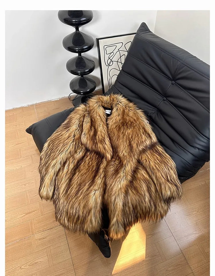 ZADORIN New in Coats & Jackets Luxury Winter Clothes Woman Lapel Long Brown Faux Fur Coat Loose Fluffy Jacket Woman Fur Coats