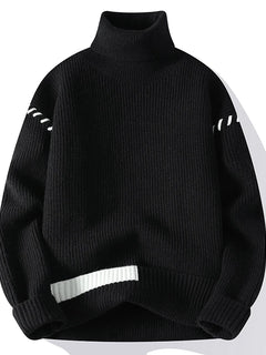 New Fashion Youthful Vitality Mens Turtleneck Sweater Autumn Winter Loose Casual Knitted Pullovers Men Warm Patchwork Knitwear