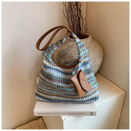 Hand-Woven Large Capacity Tote Bag for Women, Fashionable Commuter Bag, INS Style, Beach Bag for Daily Travel